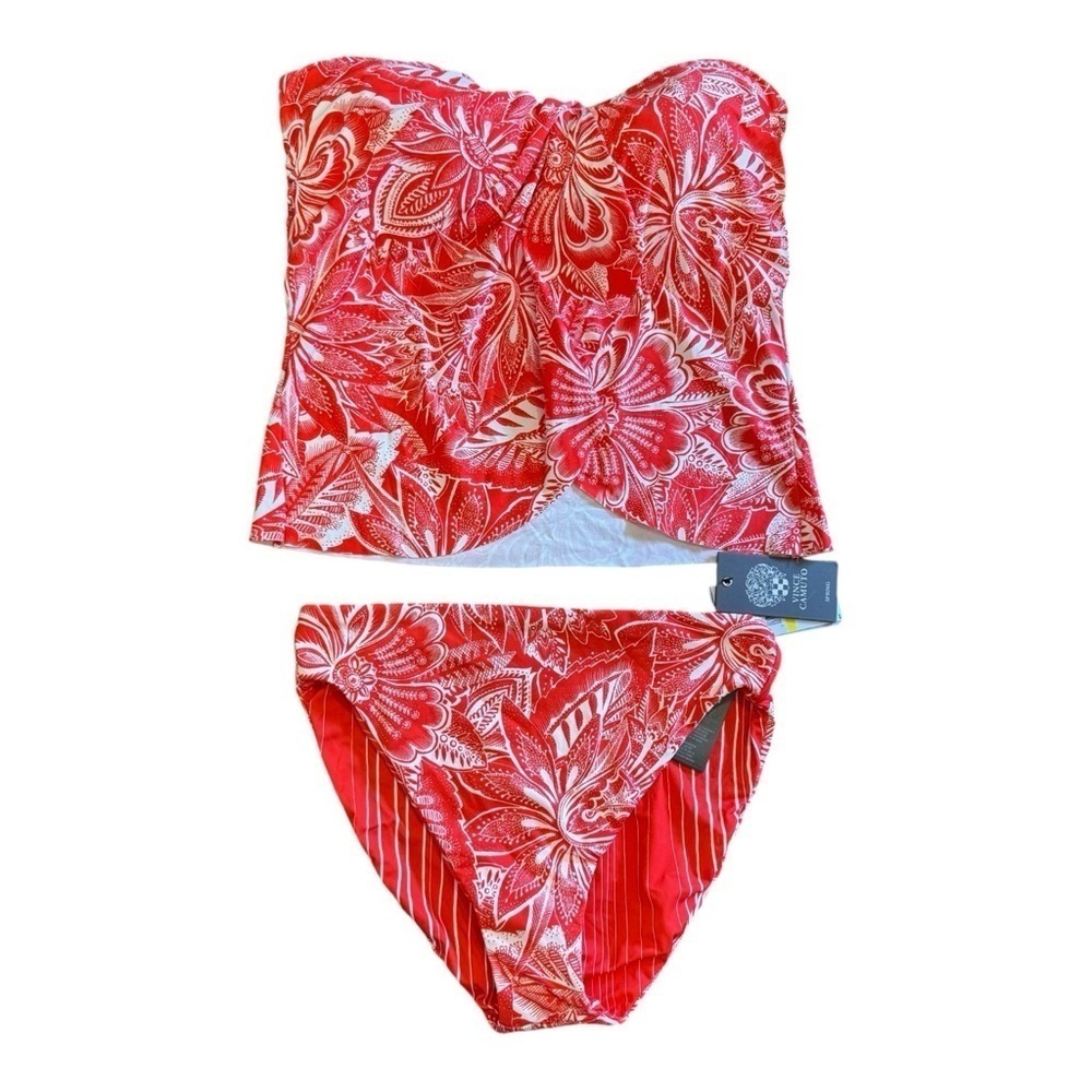 Vince Camuto Draped Bandeau Tankini Top/Reversible  Bikini Bottom NWT